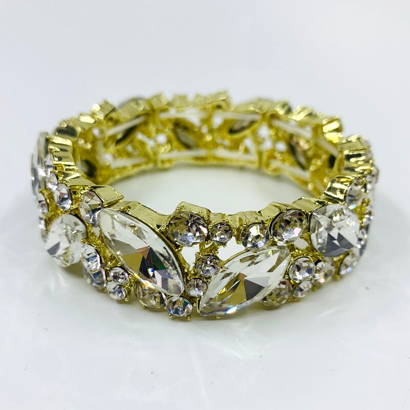 Eenvoudige Ab Kleur Crystal Manchet Armbanden Armband Grote Brede Stretch Bangle Sieraden Giften Voor Vrouwen Bruiloft Accesorios: gold crystal