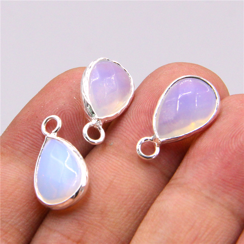 3pcs Singolo Foro allentati goccia Dell'acqua di fascino del pendente Labradorite Naturale di cristallo pietre occhio di tigre pietra Pendenti Con Gemme E Perle per monili che fanno: 3 Opal silver