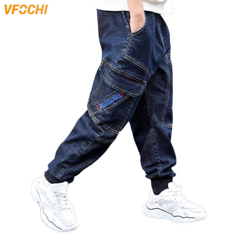 Vfochi 3-14t drenge jeans mørkeblå denim bukser til børn bukser teenage tøj elastisk talje dreng fragt bukser dreng jeans