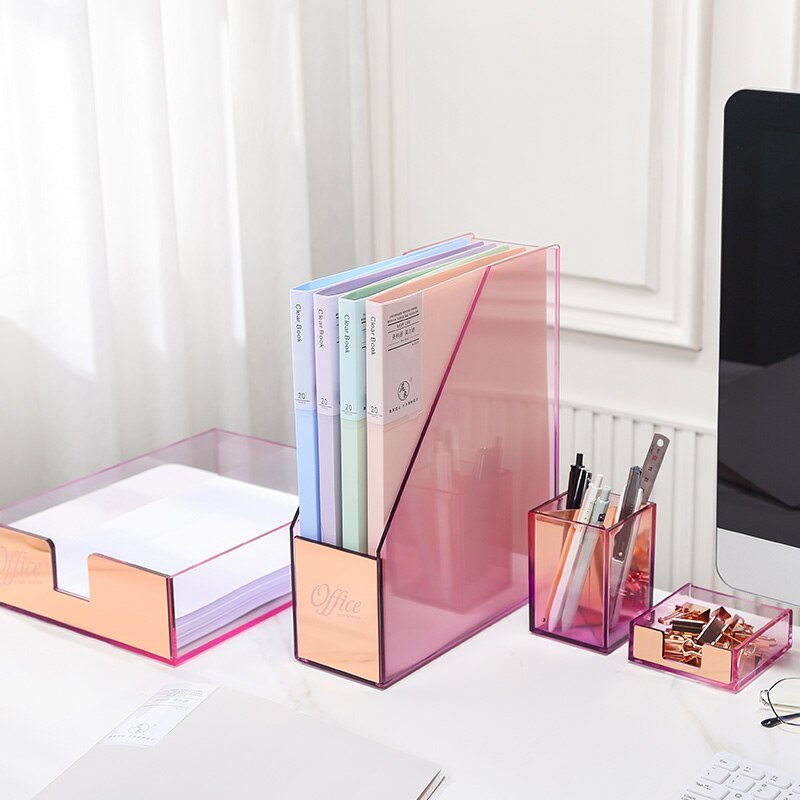 Organizador de escritorio para documentos, soporte acrílico antigolpes, caja de almacenamiento para casa, oficina, libros, documentos, estuche de lápices, estante, organizador de papelería