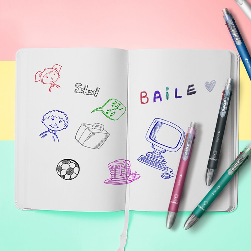 6-in-1 Multicolor Ballpoint Pen Push Type Pens Multifunction Personality Six Colors Press Pens School Office Supply