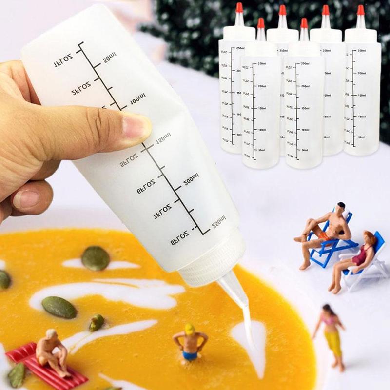 250ml tips flaske saus olje saus cruet beholder kjøkken tilbehør matlaging salat klem krydder dispenser med vektverktøy