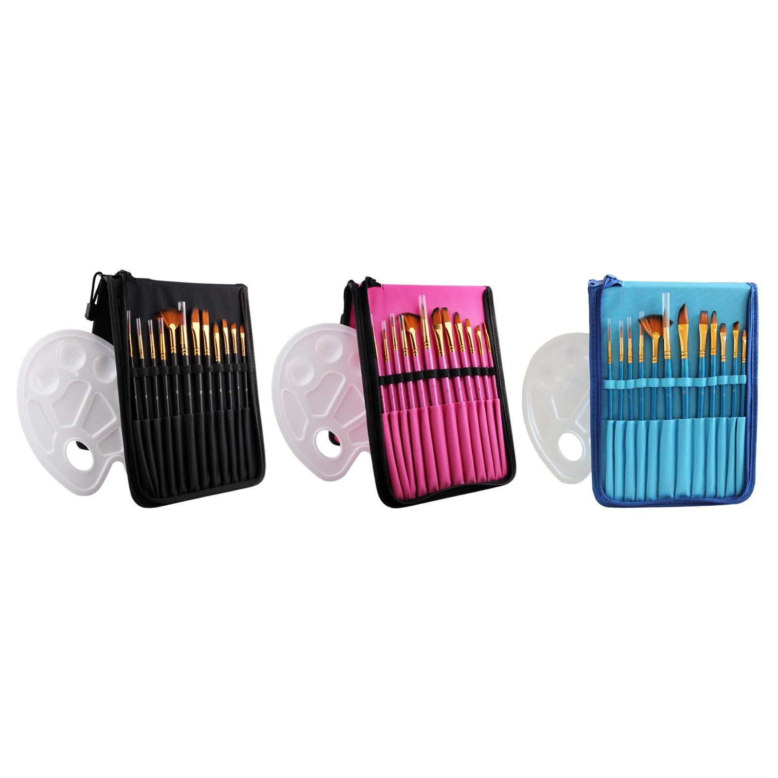 Paint Brush Set W/Carry Case with 12 Brushes Detailing Art for Drawing Acrylic Paint Oil Tempera Face Nail Art