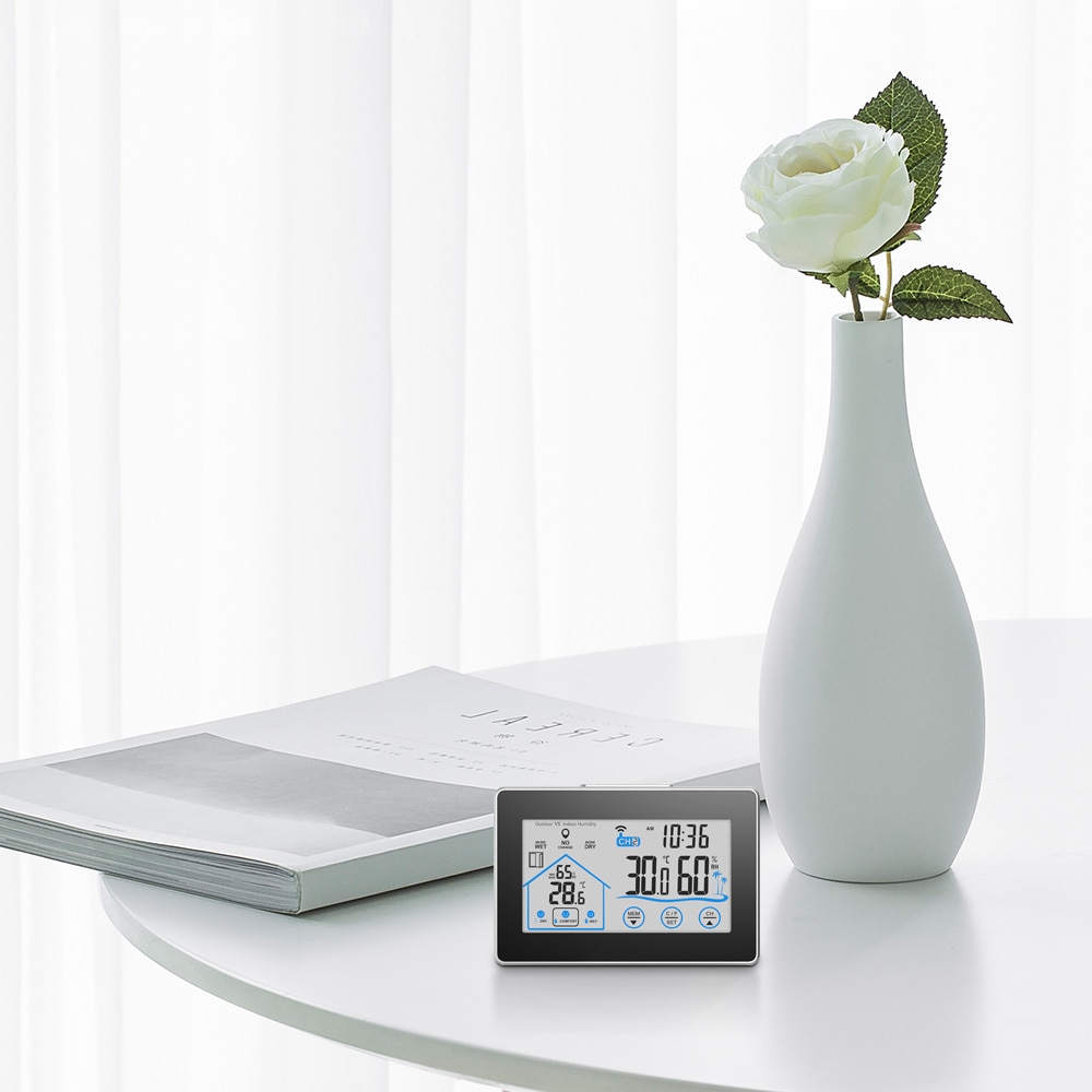 Weather Station with Outdoor Sensor Digital Thermometer Hygrometer for Inside and Outside Backlight Current Time Black