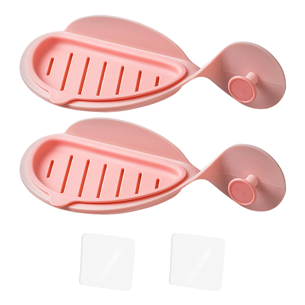 Porte-savon mural Double couche en forme de poisson, 2 pièces, détachable, couleurs fraîches, décoration de salle de bain, hôtel, cuisine: Rose