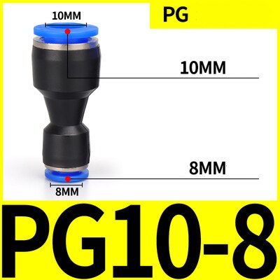 PU PG pneumatic connector air water hose variable diameter straight air quick connector plastic connector 4 6 8 10 12 14 16mm: PG10-8