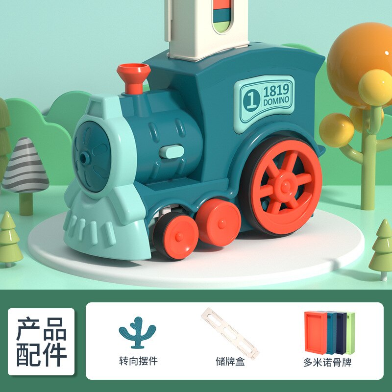 Mini tren de dominó eléctrico para niños, juguete educativo acústico-óptico, se pone de pie y suelta automáticamente: green