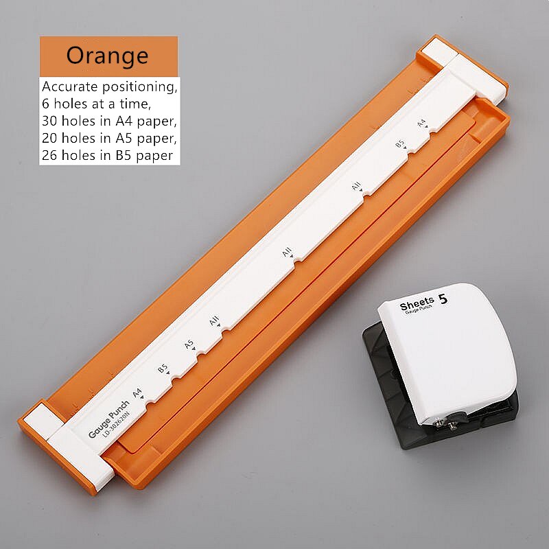Multifunctional A4 paper 30 hole puncher / B5 26 hole / A5 20 hole puncher/ hole punch DIY Loose Leaf Paper Hole Puncher: Orange
