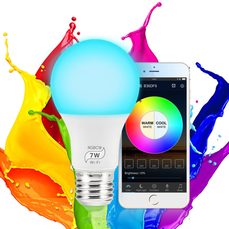 7W Smart Lamp Bulb RGB White 220V Magic Light Bulb LED E27 WiFi Bulbs Timer Function Work Alexa Google Home Smartphone