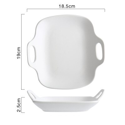 Nordisk retro keramisk tallerken med håndtak rund frokost middag tallerken årgang lagring brød dessert fruktbrett hjem dekorasjon: Firkantet hvit