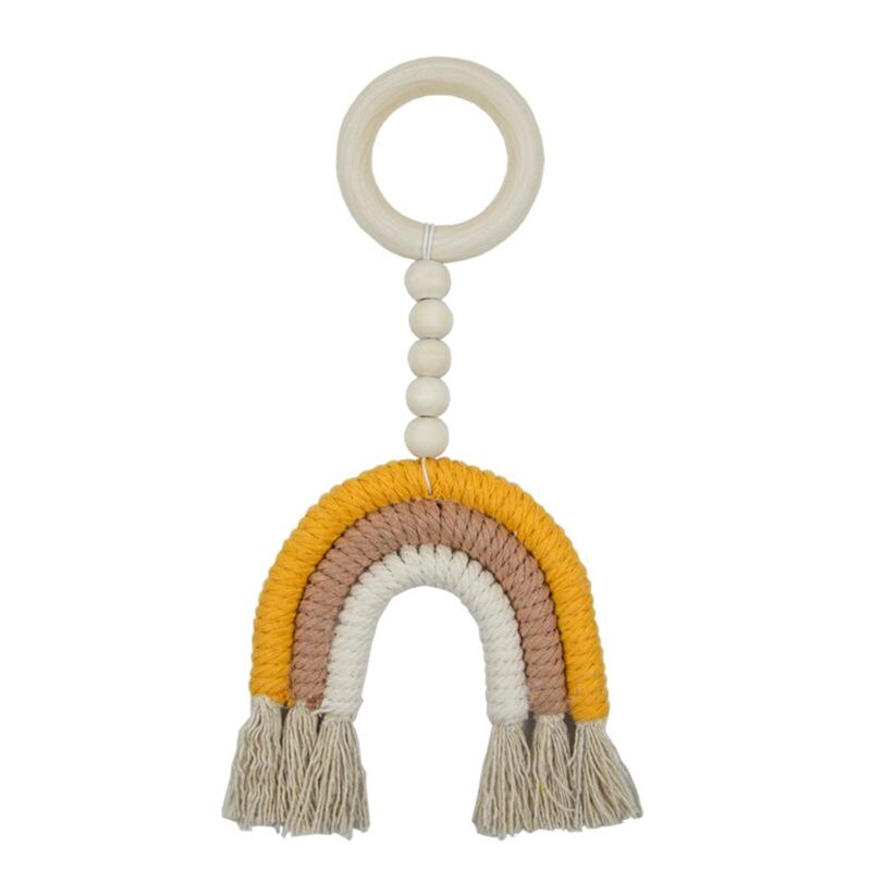 Weaving Rainbow Hanging Baby Teether Toys Crochet Wooden Ring Infant Shower: 2