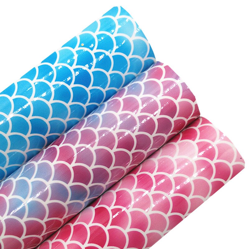Fish Scales Printed Faux Leather Fabric Sheet Mermaid Smooth Synthetic Leather Faux Vinil For Bows Earrings DIY A4 SIZE R536B