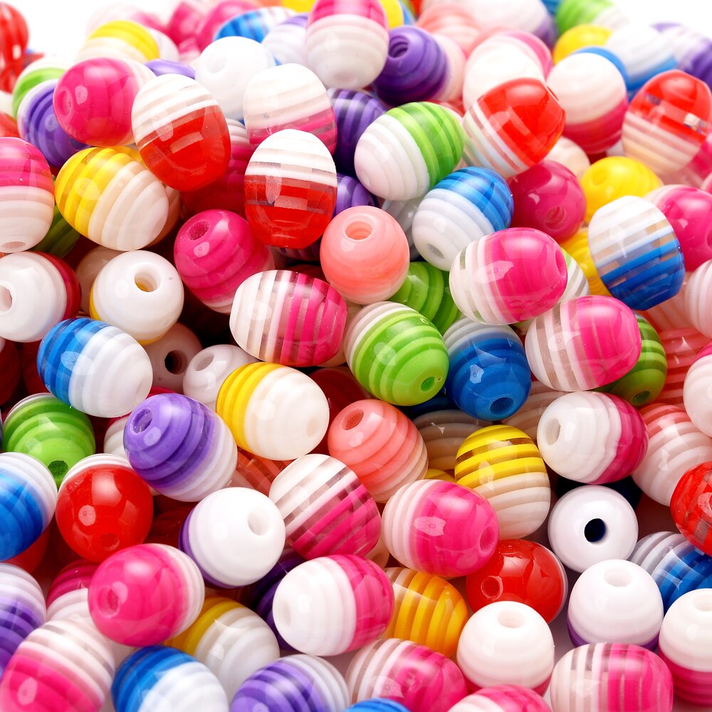 30 stück 8 x 10mm farbige acryl-streifenperlen, Oval, weiß, bunte mischung, abstandshalterperlen für schmuckherstellung, diy-armbänder, handgefertigte schmuckteile: 7