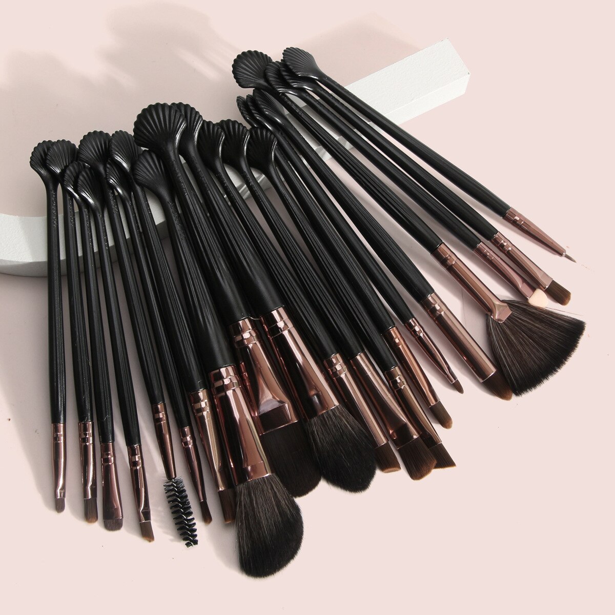20 Stuks Make-Up Kwasten Set Foundation Oogschaduw Blending Lip Fan Shell Make Up Brush Kit Synthetisch Haar Set Voor vrouwen: BlackBlack