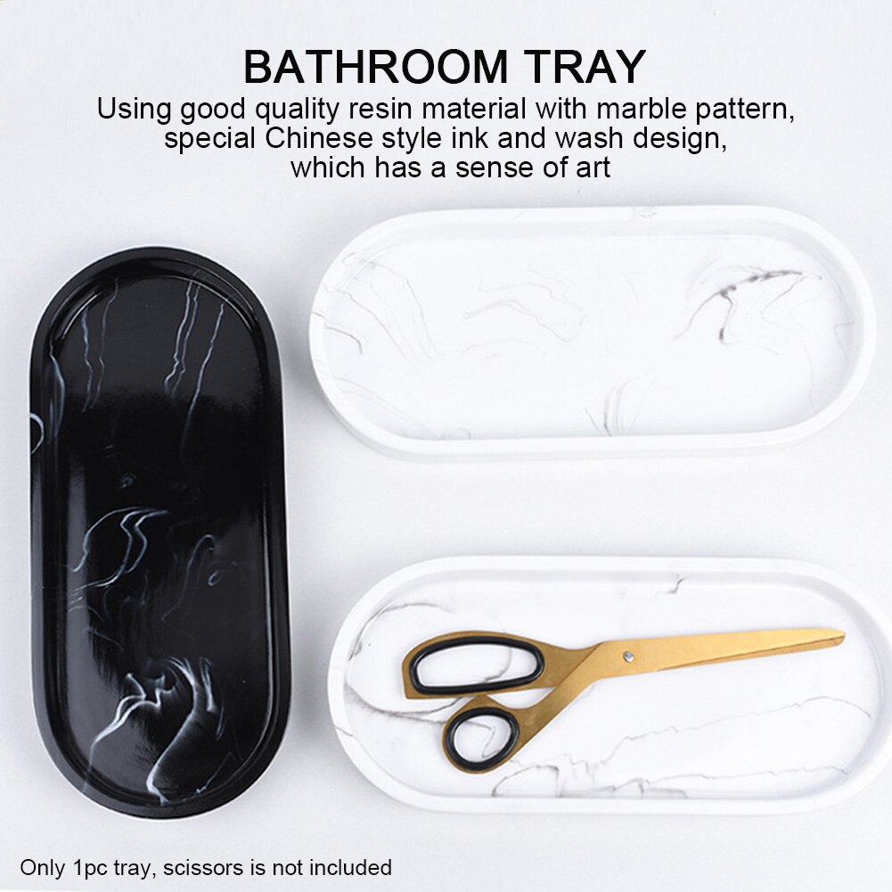 Bandeja para baño, organizador de maquillaje práctico, soporte de toalla para cepillo de dientes de resina para Hotel y hogar con de mármol Rectangular