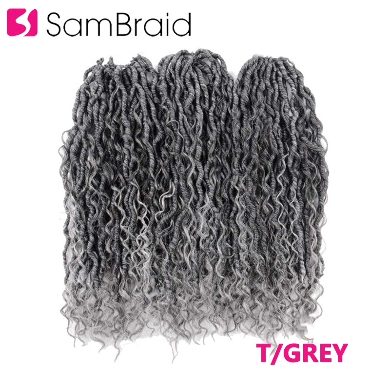 Sambraid 18 tommer faux curly locs hæklet hår syntetisk fletning hair extensions curly locs hæklede fletninger til kvinder sort: T1b/ grå