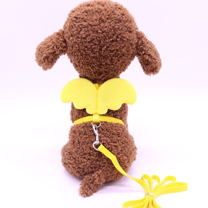 Kleine Hond Kat Riem Leuke Angel Wing Set Verstelbare Hond Met Nylon Riem Angel Wing Kraag Huisdier Lood Kat Hond met Leuke Accessoires: Yellow / S