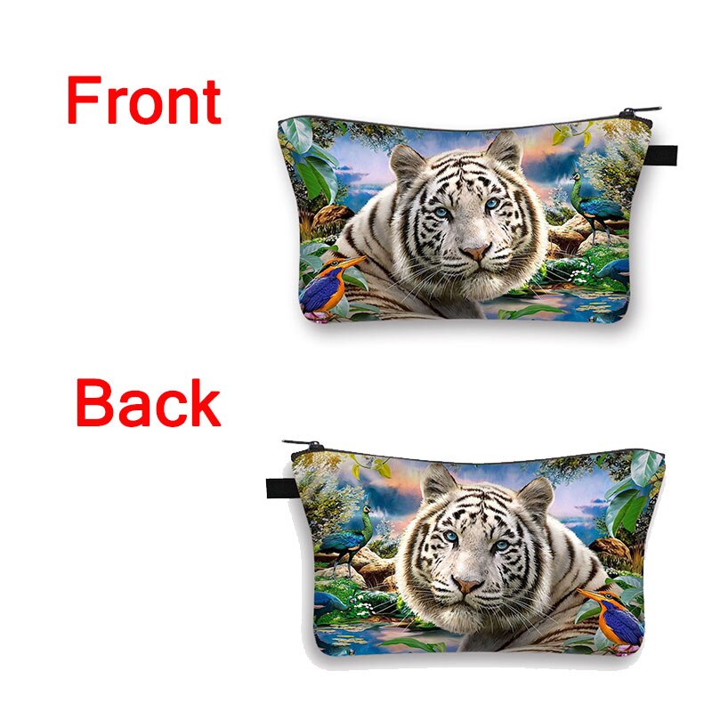 Biały nadruk tygrysa kosmetyczka moda kosmetyczka kosmetyczka torebka na suwak Organizer podróżna kosmetyczka kosmetyczka dziewczyny Mini torebka