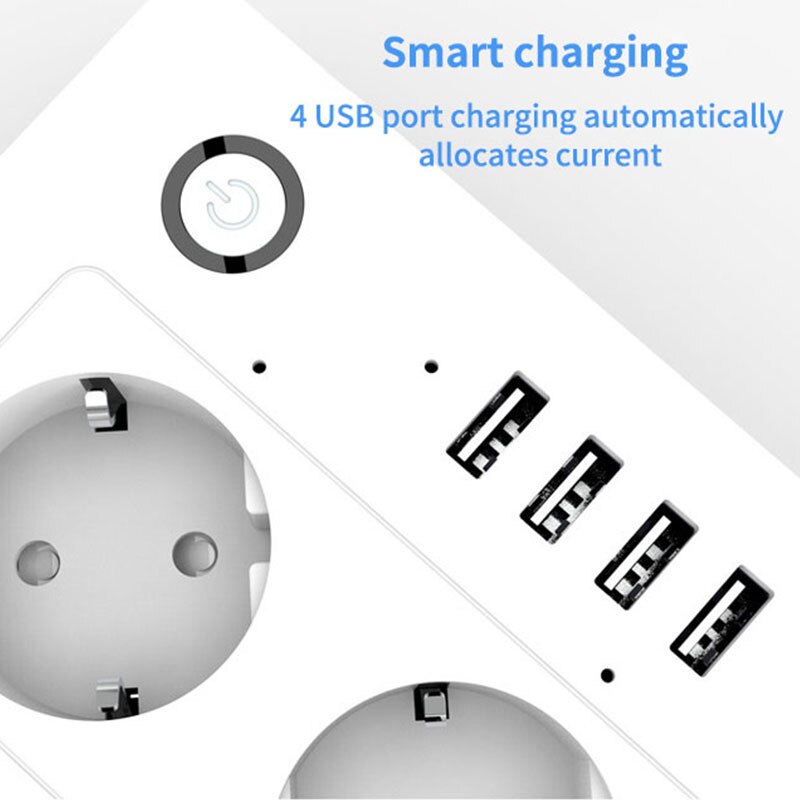 Wifi smart strømskinne intelligent stikkontakt 4 ac uttak 4 usb-ladeporter stemmefjernkontroll alexa ekko google assistent 16a