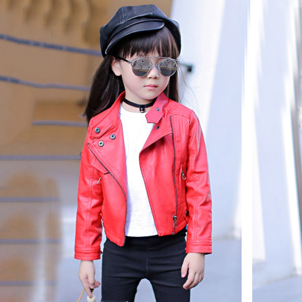 Kids Girls Leather Jackets Black Spring Leather Jackets Kids Girls Boys Solid Coats Children Motorcycle Jackets Coats#G30