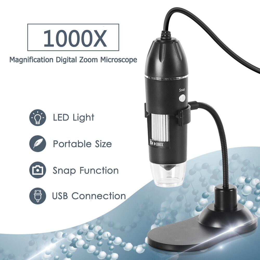 USB Digital Microscope 1000X 8 LED 2MP Electronic Microscope Endoscope Zoom Camera Magnifier+ Lift Stand Tools