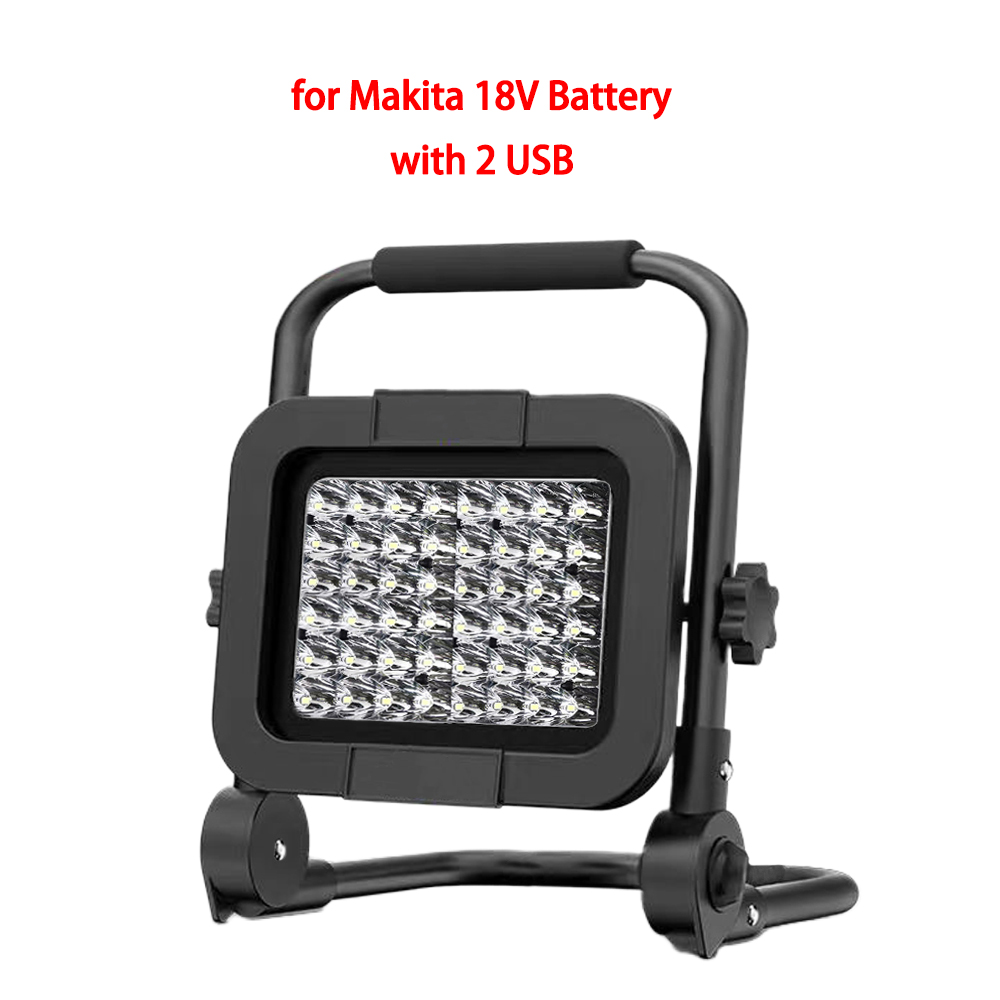Led-lys, ledningsfri, udendørs spotlight, arbejde, fiskeri, håndholdt nødværktøjslampe, passer til makita/dewalt/milwaukee, 18v batterier, (0/2 usb: 15w