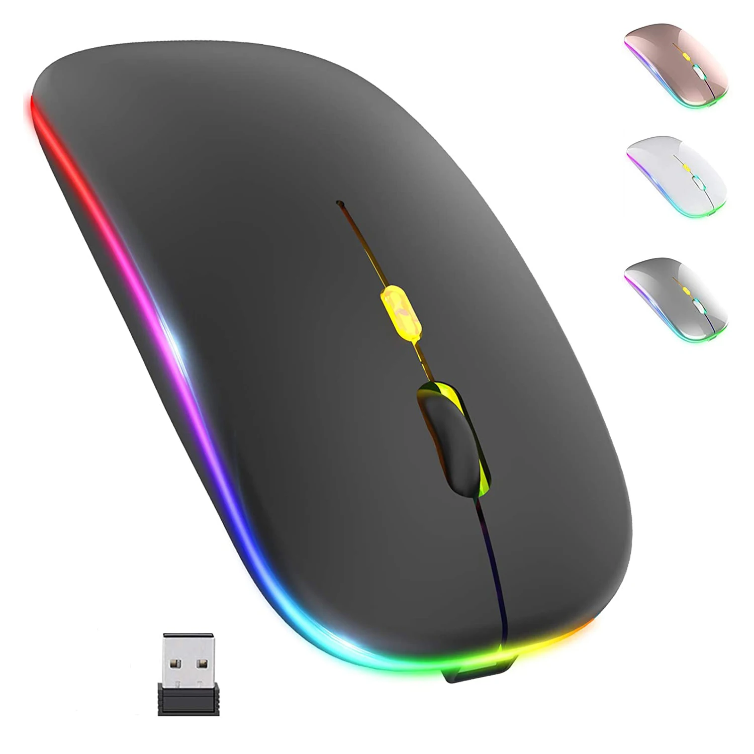 Wiederaufladbare kabellose Maus, bunte Hintergrundbeleuchtung, Mosue Silent Mute, Computerzubehör für Zuhause/Büro/Spiele