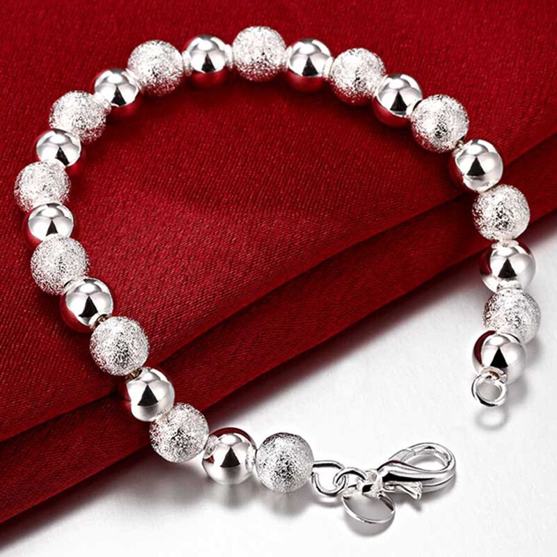 Wedding Engagement Jewelry Set 925 Silver Jewelry Scrub&Smooth Beads Balls Bracelet Necklace Women Party Jewelry Sets