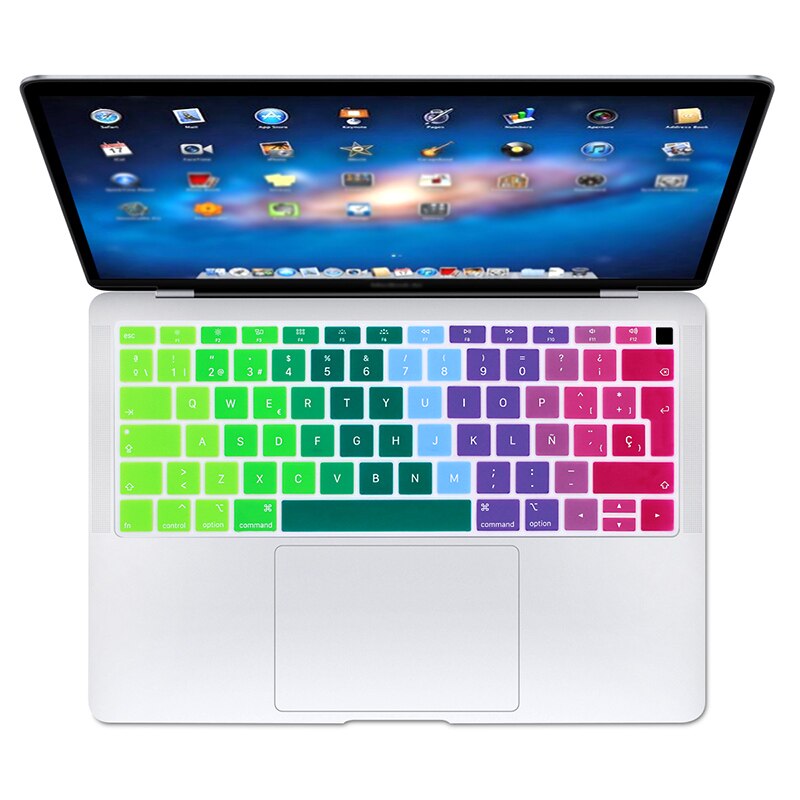 Hrh Regenboog Spaans Siliconen Toetsenbord Beschermfolie Voor Apple Voor Macbook Air 13 A1932 Met Touch Id Vingerafdruk Release: Dazzle rainbow