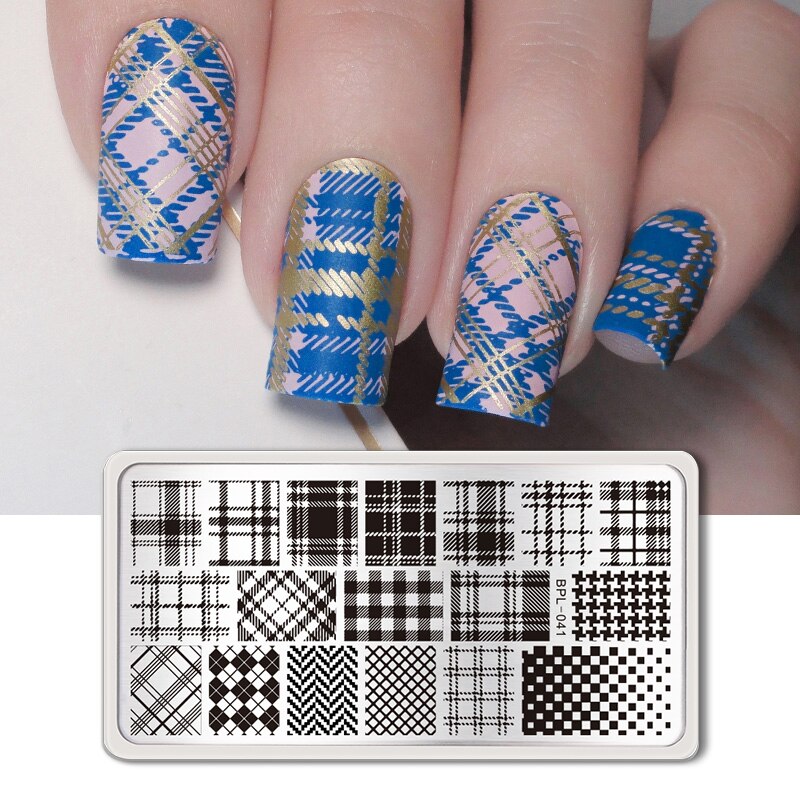 Geboren Mooie Plaid Lijn Patroon Stempelen Platen Rvs Nail Art Stamp Template Diy Afbeelding Afdrukken Stencils Gereedschap