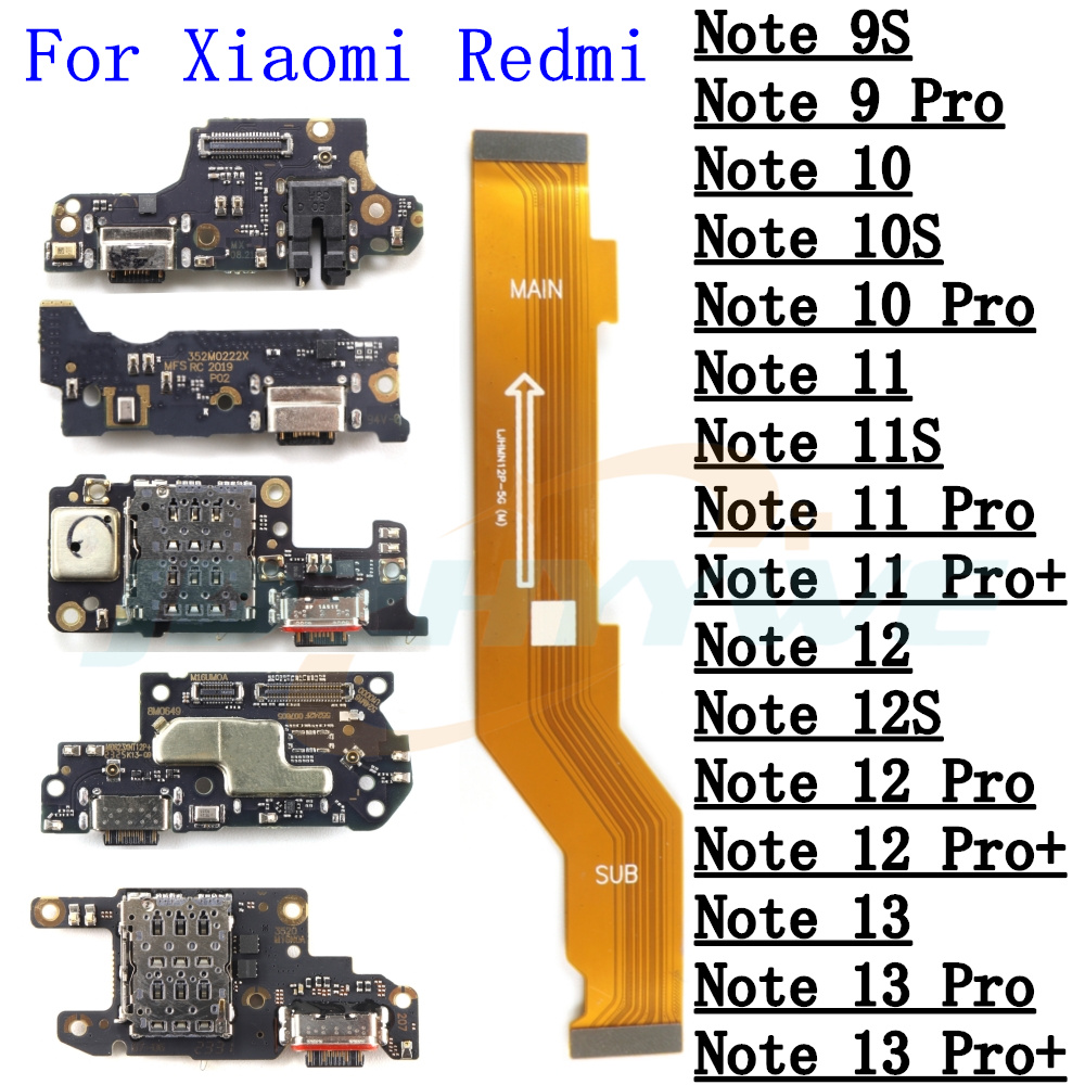 USB-Ladeanschluss SIM-Kartenleser-Anschlussplatine für Xiaomi Redmi Hinweis 9S 9 10 10s 11 11s 12 12S 13 Profi+ 5G 4G Hauptflexkabel