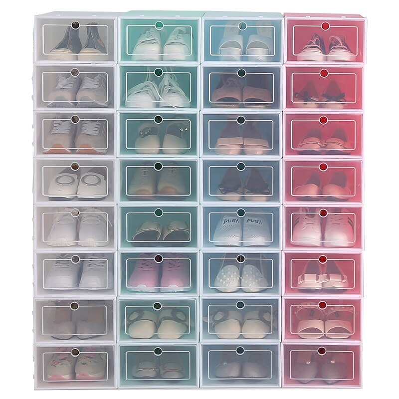 6 stk flip sko æske fortykket skuffe etui plast sko æsker stabel boks sko arrangør sko boks opbevaring sko rack