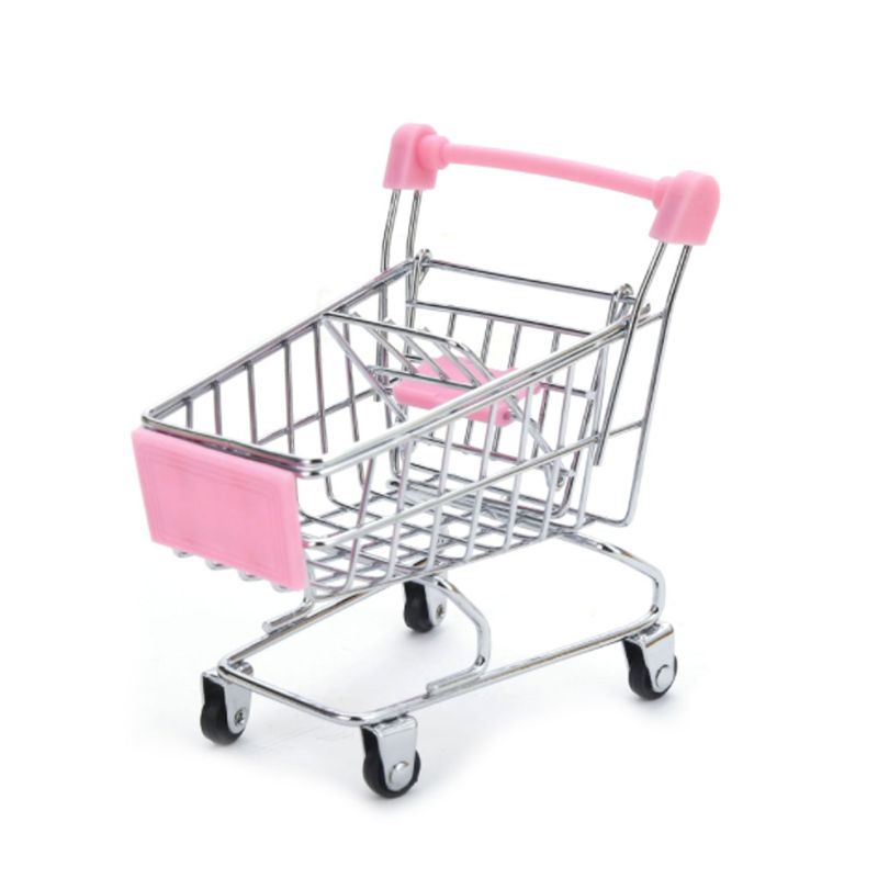 Mini Supermarket Hand Trolley Shopping Utility Cart Storage Basket Pretend Kids: PK