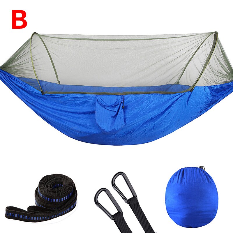 1pcs outdoor camping single double nylon automatic quick-opening hammock with mosquito net S7B0984: B / 290X140CM