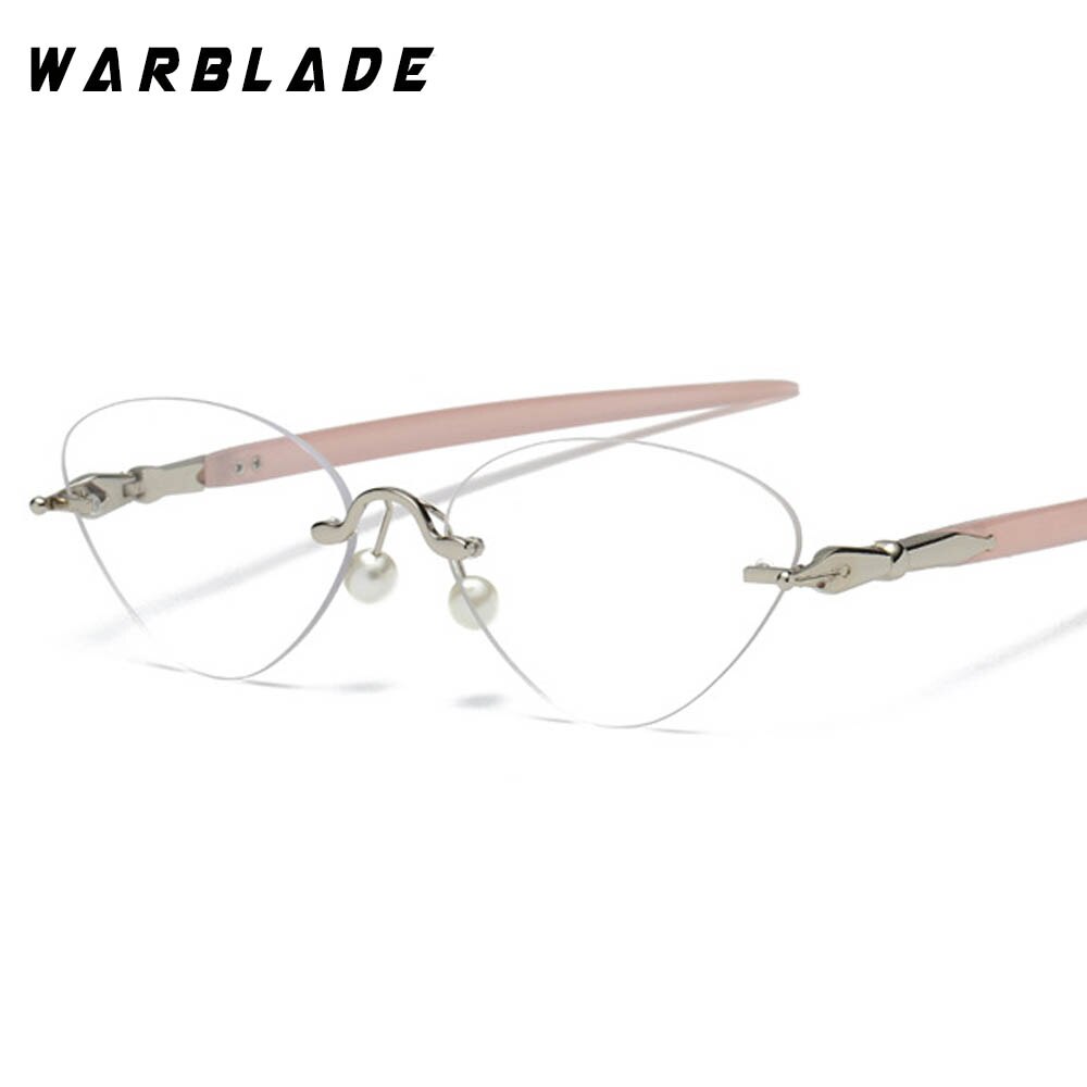 Eyeglasses Rimless Cat Eye Clear Lens Glass Transparent Eye Glasses Frames For Women Eyewear Optical Spectacles: clear pin