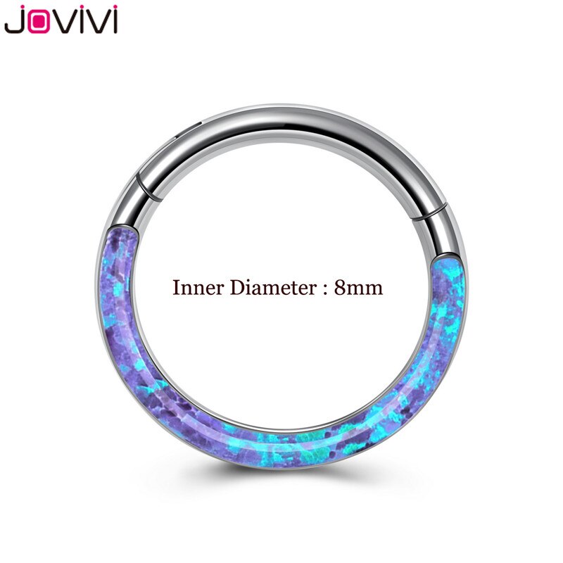 Jovivi Rvs 16G Twist Scharnierende Clicker Neus Septum Ring Synthetische Opal Hoop Wenkbrauw Lip Oor Ringen Body Piercing sieraden: Purple  8mm