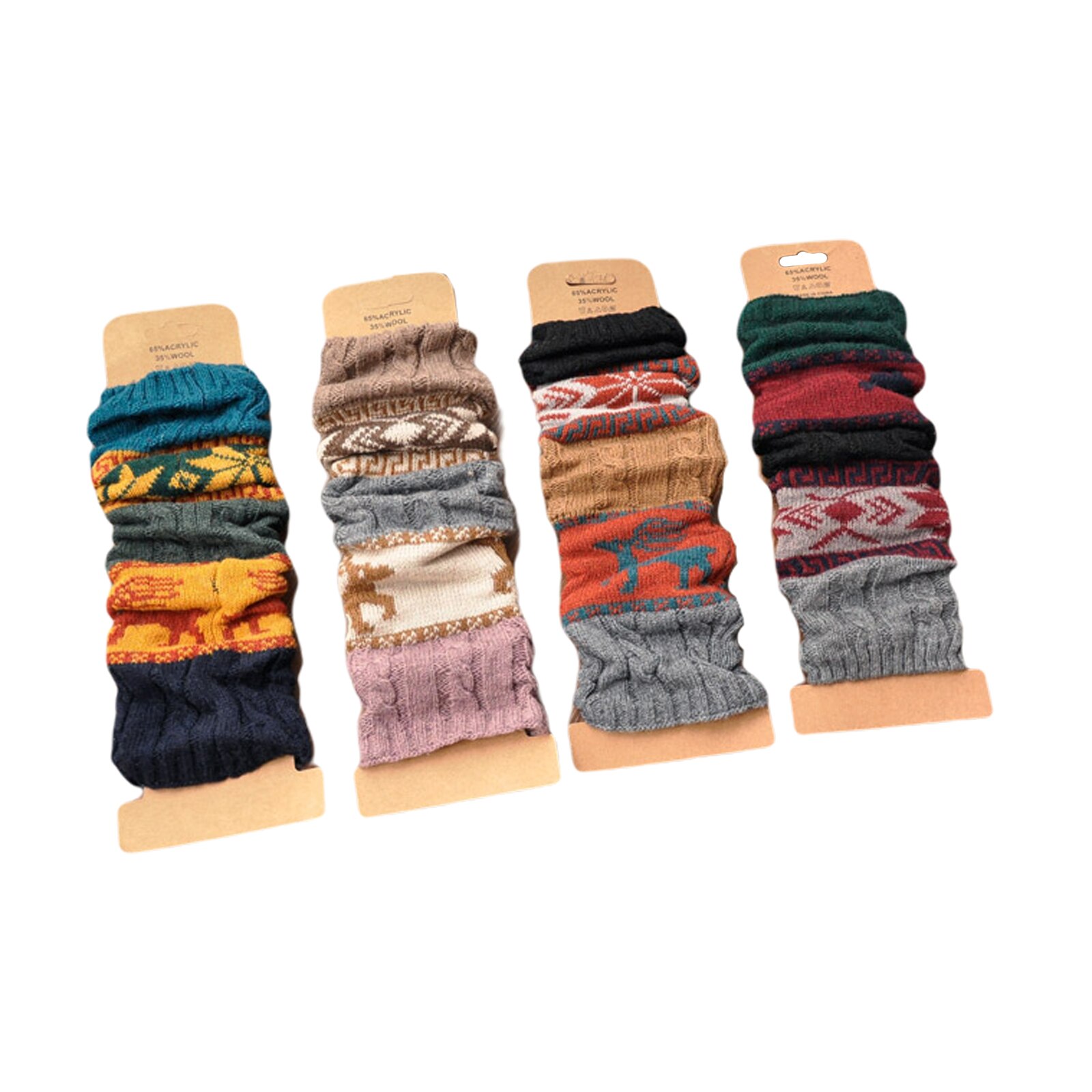 47cm Women Knit Leg Warmers Cartoon Pattern Crochet Ribbed Leg Socks for Party Accessories Christmas