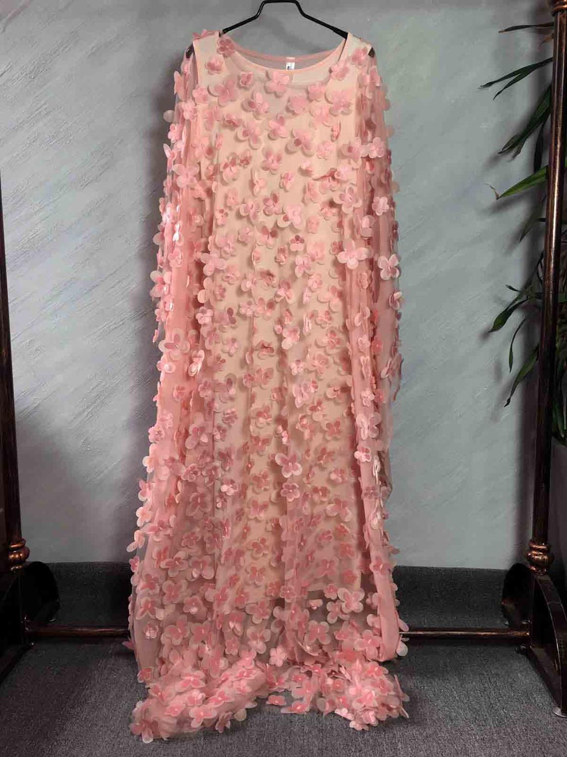 Stijl Afrikaanse Vrouwen Kleding Dashiki Gaas Vleermuis Mouw Losse Lange Jurk + Binnen: PINK
