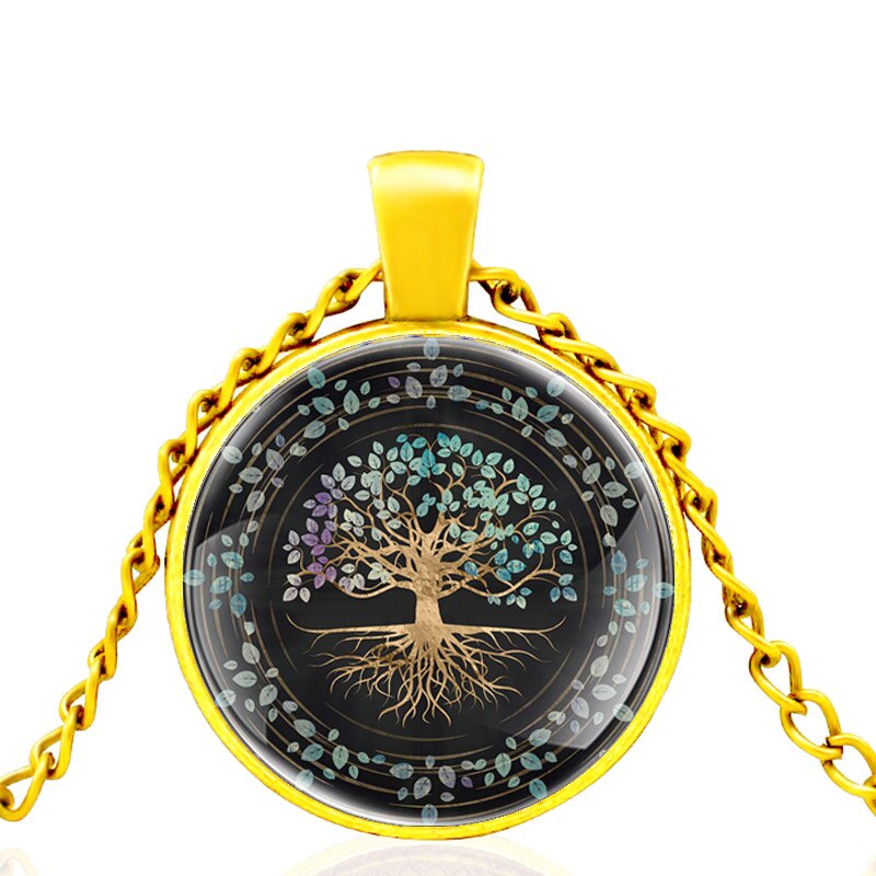 Klassieke levensboom hand van vriendschap bronzen glazen koepel ketting mannen vrouwen hanger sieraden: Goud