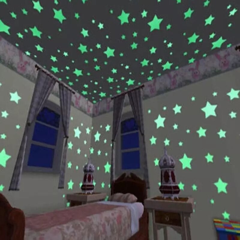 100 stk lysende stjerner wallstickers plastik fluorescerende klistermærker børneværelse boligindretning soveværelse 3d #39
