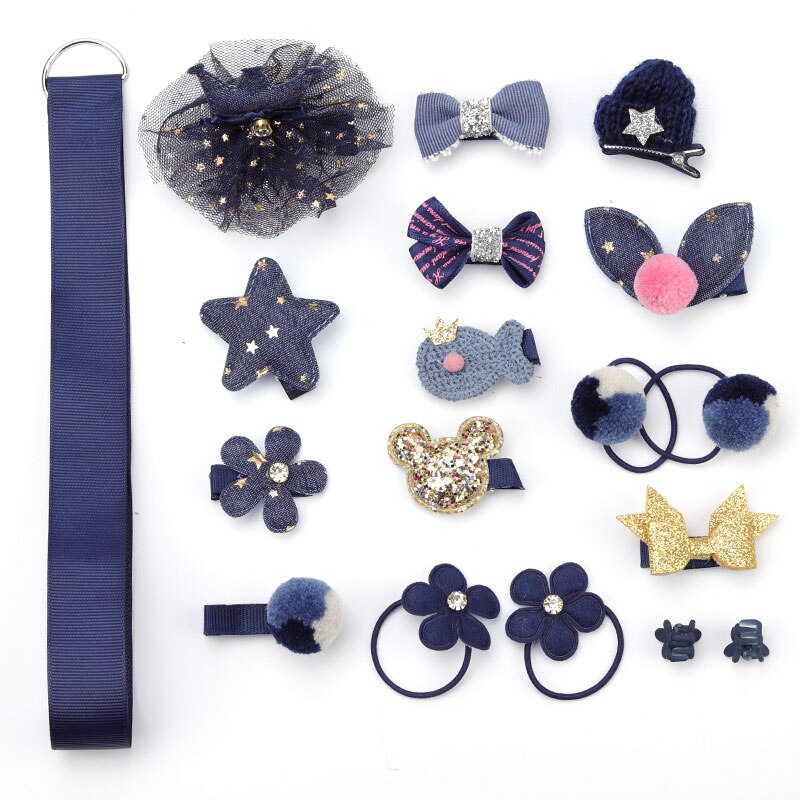 Kinderen haar clips 18 stuks set 7 kleur cute girl hoofdtooi vrouwelijke haaraccessoires baby haar ring rubberen ring touw: Navy