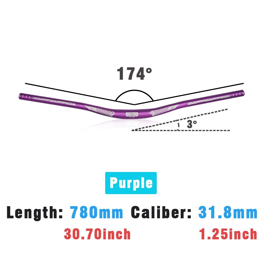 Accessori per Mountain Bike con manubrio curvo per bicicletta in lega di alluminio LUNJE per parti del ciclo del volante con attacco manubrio da 31.8mm 720/780mm: 780mm Purple
