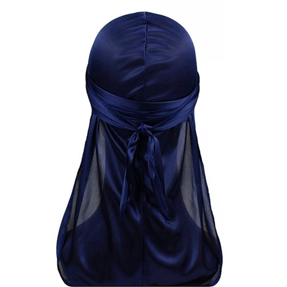 Silkemyk durag og pansersett for menn og kvinner langhale du-rag waves cap turban: Marineblå