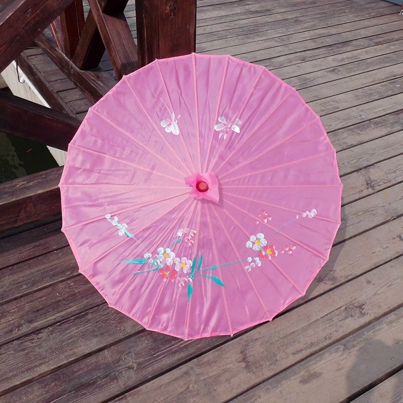 Paraguas de arte chino con de flores pintadas a mano, sombrilla de seda con marco de bambú para novia y dama de honor, 12 colores, , 5 unids/lote: Rosa