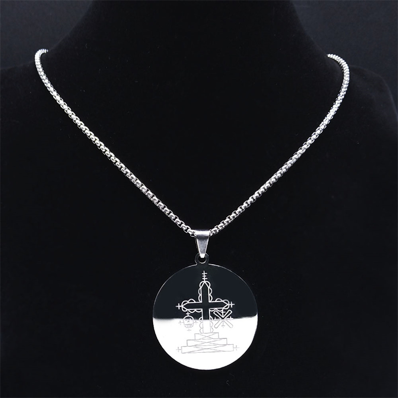 Papa Ghede Voodoo Loa Veve Hanger Ketting Voor Vrouwen/Mannen Rvs Vodoun Lwa Talisman Amulet Ketting Sieraden Kraag