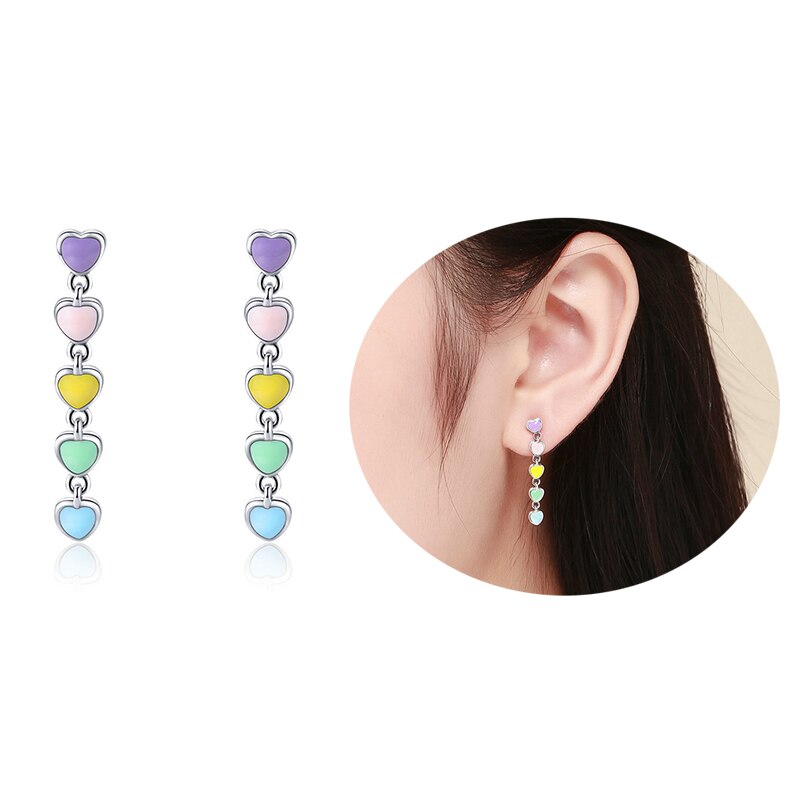 WOSTU Arco Iris aretes de tachuela de amor de de gota de cristal de Plata de Ley 925 de de plata de pendientes para el de las mujeres joyería fina: BKE451