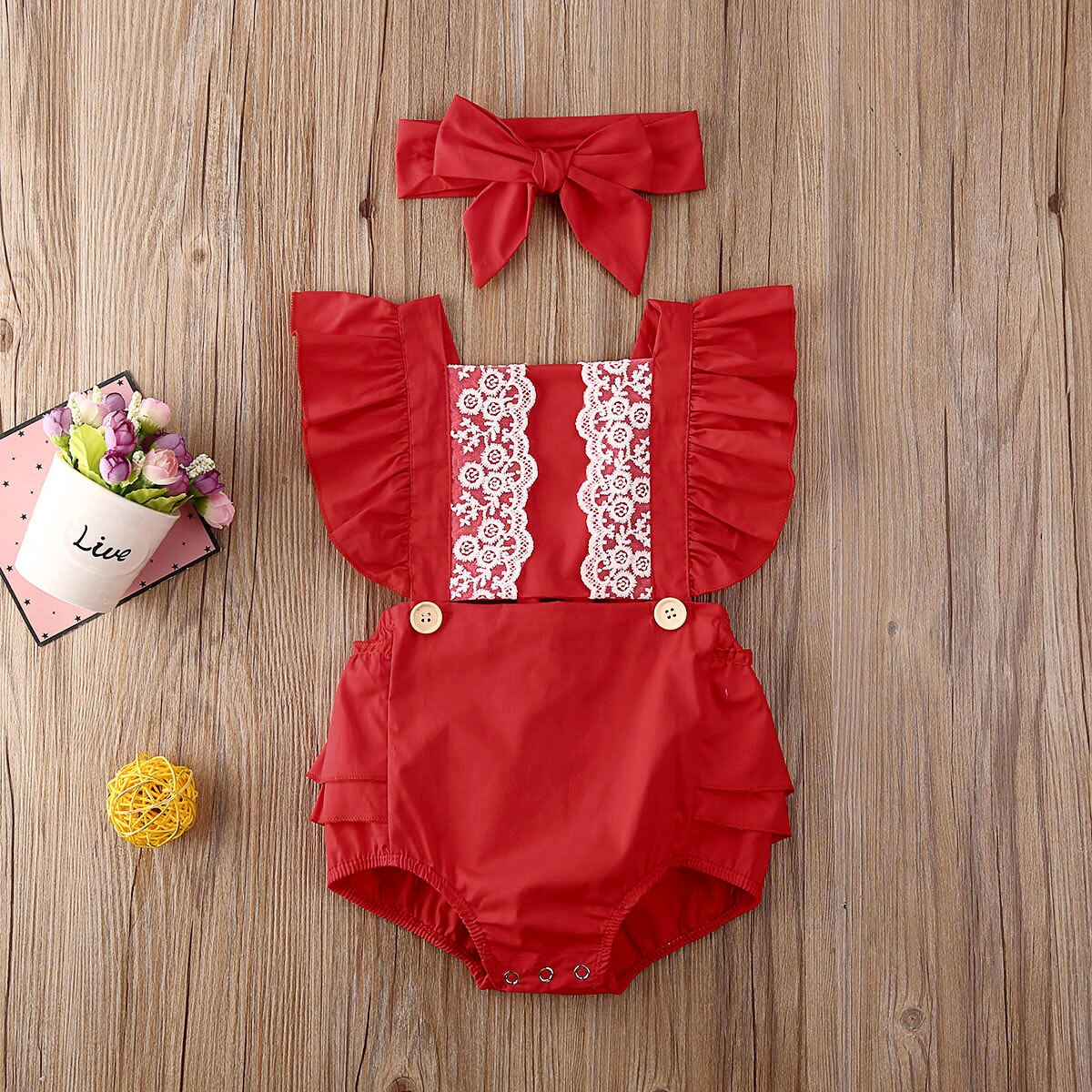 0-24M Säuglings freundlicher Baby Mädchen Jungen Bodys Stirnband Blumen- Spitze Rüschen Kurzarm Overall Stirnband 3 Farben