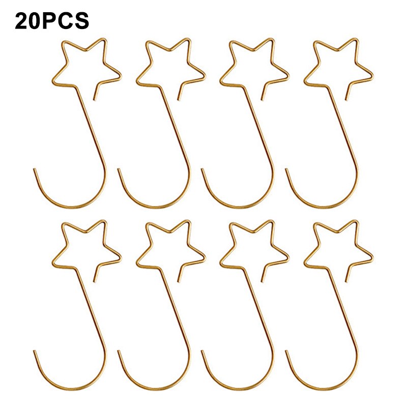 20pcs Christmas Star Hook Hanging Ornament Xmas Tree Garland Socks Holder Reusable Party Decoration Years Mall JA55: Gold