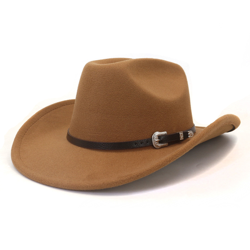 Chapéu de vaqueiro ocidental vintage masculino com cinto, aba enrolada, boné de igreja de jazz, novo, inverno, outono: Cáqui