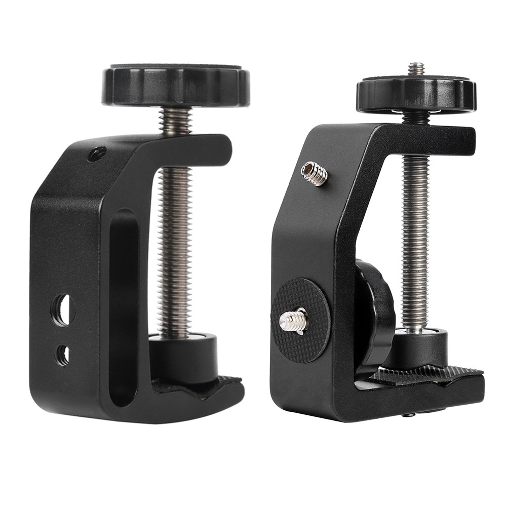 Cylindrical C-type Aluminum Alloy Q-shaped Desk Clamp Bracket Photography Studio Camera LED Flash Light Fixed Holder Black
